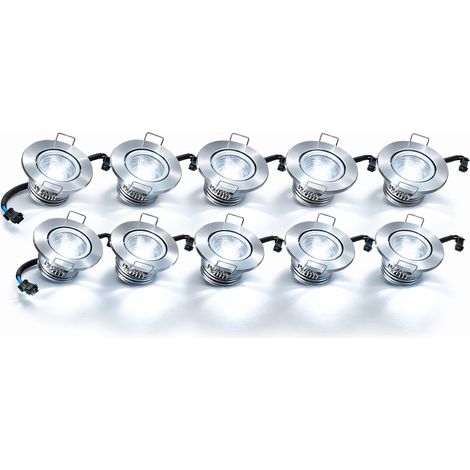 Kit 10 Faretti LED COB argento luce Bianca fredda 6500K da Incasso a soffitto 3W Orientabili, Foro 45mm Ø52mm, Fascio 30°, Driver 220-240V incluso, IP20 (1/5)