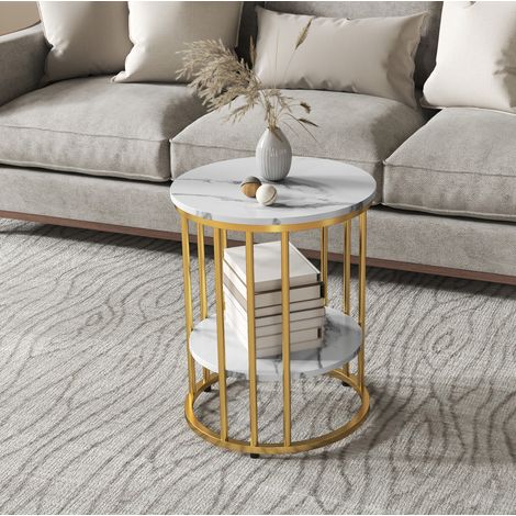 tavolo soggiorno rotondo set doppio piano marmo bianco OKMYHOME (1/4)