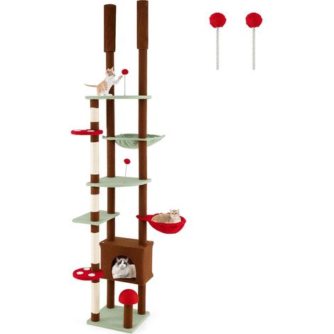 COSTWAY Albero per Gatti da Pavimento a Soffitto, Tiragraffi per Gatti a Forma di Fungo con Altezza Regolabile, Condo, Amaca, Cestino Sospeso Ruotabile, Tiragraffi in Sisal e 2 Palline a Molla (1/5)