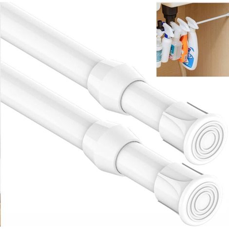 Lot de 2 tringles à rideaux rétractables, sans perçage, tringles rétractables pour portes et fenêtres cuisine salle de bain chambre (40-70 cm, blanc) (1/4)