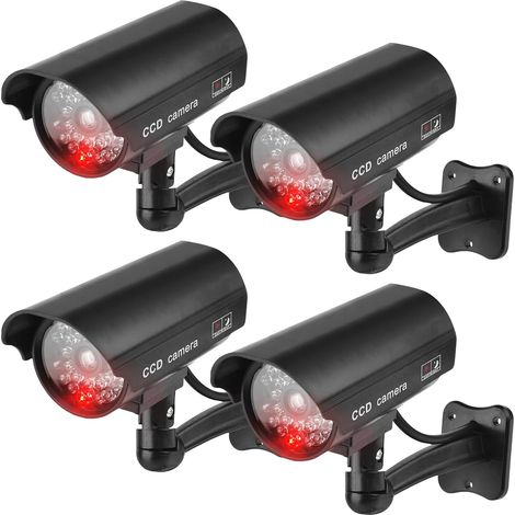 Lot de 4 Fausses caméras, Fausses caméras de vidéosurveillance avec LED Clignotante, Fausses caméras de sécurité, Fausses caméras pour la Surveillance de la Maison et du Bureau, Noires (1/5)