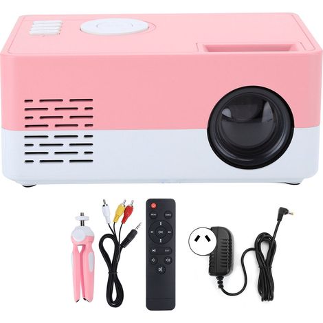 Mini vidéoprojecteur LED portable home cinéma, lecteur média avec support, 100‑240V, blanc/rose, prise AU (1/5)