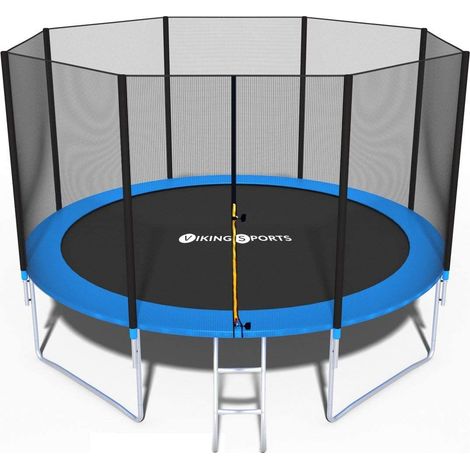 Viking Choice – Trampoline 366 cm – Filet de sécurité bleu – Charge max 150 kg – Hauteur 180 cm – Échelle incluse pour accès facile (1/4)