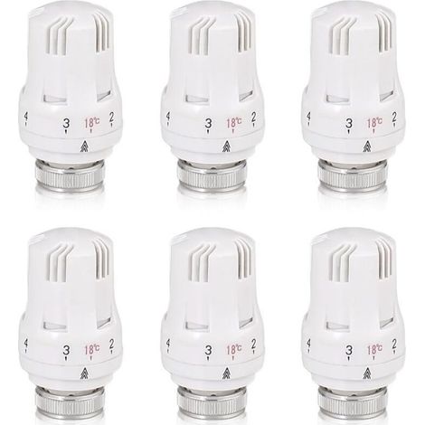 Tete Thermostatique Radiateur, 6 Pièces Tête de Vanne de Radiateur, Robinet Thermostatique Radiateur, M30 X 1,5 Tête de Thermostat, Tête de Radiateur pour Le Bureau et La Maison(A) (1/4)