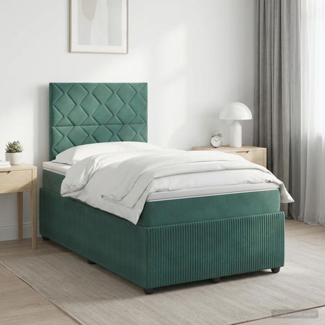 vidaXL Cama box spring con colchón Verde oscuro 120 x 190 cm (1/5)