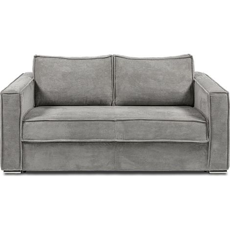 Canapé 3 places convertible express en velours côtelé gris clair - Couchage à lattes larges 140 cm - Matelas 22 cm avec mémoire de forme LORETO (1/4)
