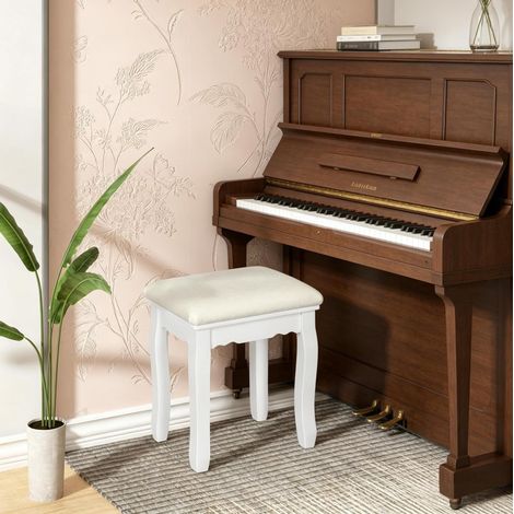 Tabouret de coiffeuse 38x28,5x45 cm blanc, assise rembourrée en velours, structure en bois MEUBLIV (1/4)
