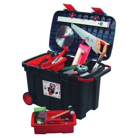 Tayg Boîte à outils sur roues 180 L avec 2 bacs amovibles, poignée télescopique et fermetures solides, grande mallette de rangement outils mobile pour atelier garage chantier 77,5 x 47,2 x 49,3 cm