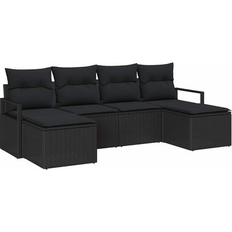 Sofa Set with Cushion with Storage 6 pcs Black Poly Rattan vidaXL