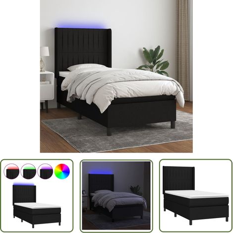 The Living Store Boxspringbett mit Matratze & LED Schwarz 90x190 cm Stoff - Boxspringbett - Doppelbett - Schlafsofa - Bettenrahmen - Lattenrost (1/5)
