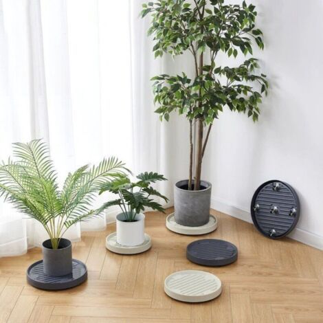 NALOOKAMIC  Plateau pour pot de fleurs gris avec roulettes cachées, diamètre intérieur 22.3 cm, plateau intérieur et extérieur avec roulettes, 1 pièce