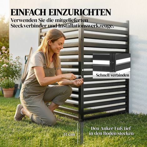 Clôture métallique occultante noire pour jardin, 2 panneaux 91x152 cm, inclut poteaux et capuchons anti-rouille