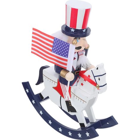 Figurine Casse-Noisette en Bois Style Cheval à Bascule Patriotique pour Décoration de Table, Résistante à l'usure, pour Salon ou Bureau Lors du Jour de L'indépendance (1/5)