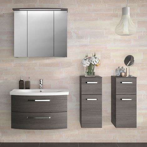 Badezimmer Möbel mit Waschplatz FES-4010-66  mit 2 Wandschränken, Dekor Graphit Struktur - B/H/T: 174x200x46cm (1/5)
