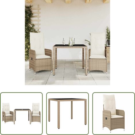 vidaXL Gartenmöbel -  3-tlg. Garten-Bistro-Set mit Kissen Beige Poly Rattan (1/5)