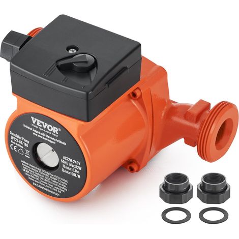 VEVOR Pompa di Circolazione per Acqua Calda, LPS25-6S-180, Pompa di Riscaldamento ad Alta Efficienza 3 Velocita, 60 L/min 220 V 92 W Altezza di Scarico Max 6 m per Impianto di Riscaldamento dellAcqua (1/5)
