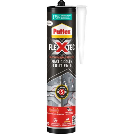 Pattex – Mastic de fixation polymère 389g – Pour béton, plâtre, brique, PVC, métal – Collage souple intérieur/extérieur – Résistance finale 48h (1/8)
