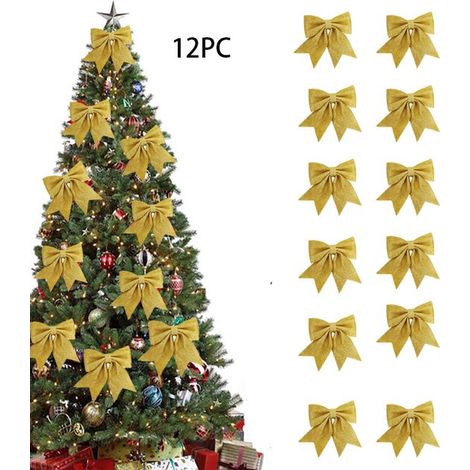 Set di 12 fiocchi natalizi, decorazioni per albero di Natale, 12 x 11 cm, ghirlanda rossa, fiocco glitterato, decorazione natalizia, crea un'atmosfera festiva (1/5)