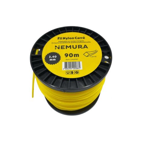 Fil débroussailleuse carré 90m – Ø 2,40mm – Bobine nylon haute durabilité – Excellente tenue à l'oeillet