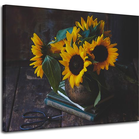 Stampa su tela Girasoli in vaso 100x80 cm