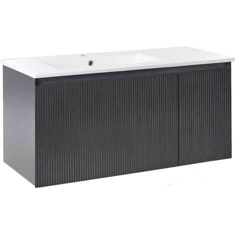 Meuble Sous-Vasque avec Lavabo Mural en Bois d'Ingénierie 100 cm Rangement Salle de Bain Noir Tiete