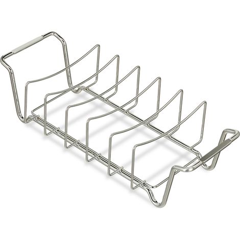Relaxdays Rippchenhalter 2in1, Bratenkorb zum Grillen, BBQ, Rib Holder, multifunktional, für Spare Ribs, Stahl, silber