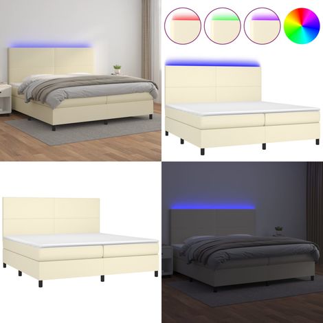 Sommier à lattes de lit avec matelas et LED Crème 200x200 cm - Matelas LED - Lit crème (1/5)