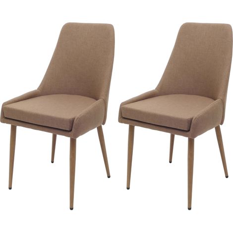 Set di 2 sedie da pranzo HHG-069, poltroncina cucina imbottita, tessuto (280g/m²) acciaio effetto legno, marrone