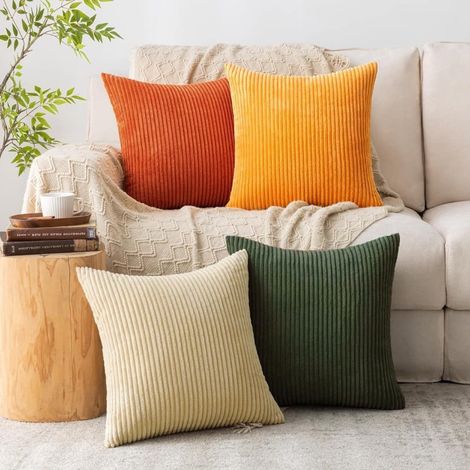 Solid Color Corduroy Bohemian Farmhouse Style Orange-Green Gradient Living Room Decor Pillowcase - 45x45 - Warm Autumn Color Picks