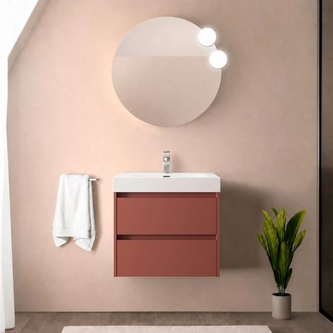 Mobile bagno sospeso 70 cm rosso satinato con due cassetti e lavabo in resina Gaya (1/5)