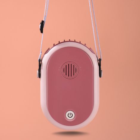 Ventilateur cou portable USB rechargeable, mini ventilateur 3 vitesses voyage rose (1/5)
