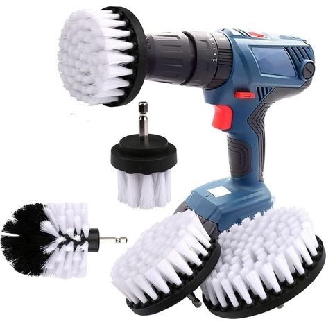4-Piece Drill Cleaning Brush Set, Car Drill Brush, Drill Cleaning Brush, for Tiles, Carpets, Bathtub, Kitchen, Toilet, White (1/5)