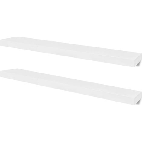 2 White MDF Floating Wall Display Shelves Book/DVD Storage vidaXL