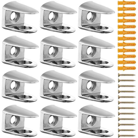 Paquete de 12 soportes ajustables para estantes de vidrio, aleación de zinc, para vidrio de 6-10 mm de espesor, plateado (1/5)