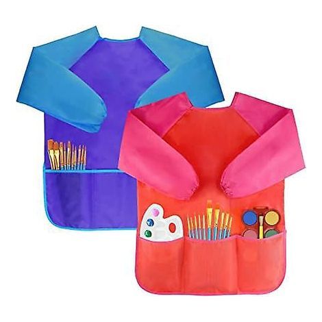 2 Pices Tablier Peinture Tablier Manches Longues Enfant 2 - 8 Ans (bleu Et Rouge) (1/5)