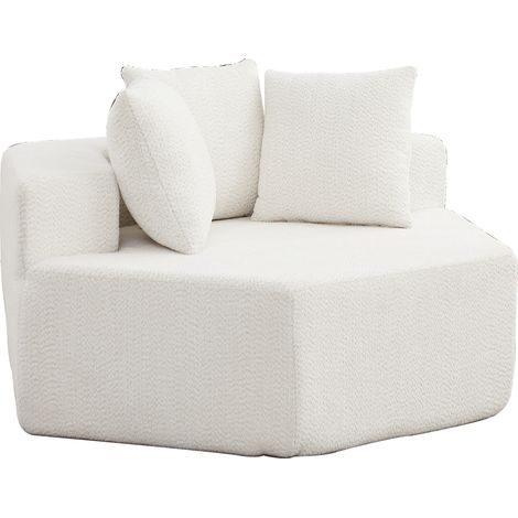 Fauteuil modulaire hexagonal en tissu chenille, canapé design contemporain aux multiples configurations, siège polyvalent pour salon moderne, couleur neutre, lot unique. (1/5)