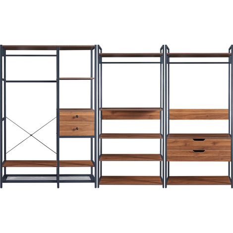 Set Larem 3 Mobili Organizzatori Guardaroba 288 cm Set B - Nero / Effetto Noce [en.casa]
