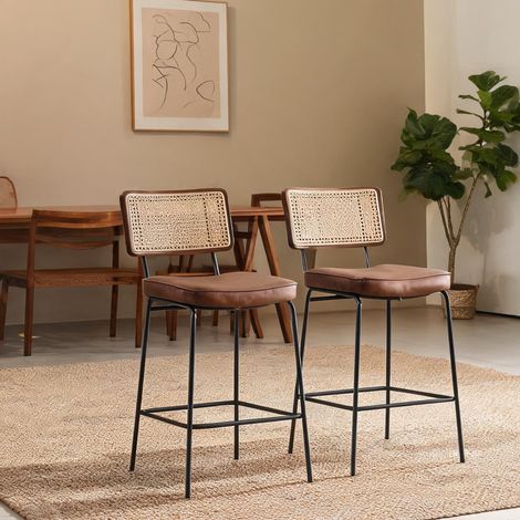 Tabouret de bar moderne en simili cuir marron lot de 2 en PU (1/5)