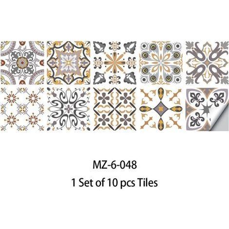 10 Pcs Autocollants Carrelage Adhesif Mural Stickers Carreaux de Mosaïque Imperméable PVC Auto-adhésif Décoration Maroc Style Simple Carreaux Autocollants, Bricolage Stickers Muraux (20x20cm) (1/4)