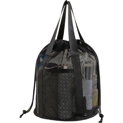 Borsa da doccia in rete - Organizer da viaggio - Porta articoli da toilette - Materiale traspirante ad asciugatura rapida - 30 x 22 cm - Nero (1/5)
