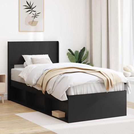 vidaXL Bettgestell mit Stauraum und Kopfteil Schwarz 90 x 200 cm (1/5)