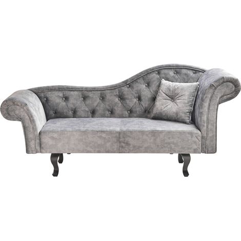 Chaise longue retro tapizado en terciopelo gris acolchado versión derecha con cojín Lattes II