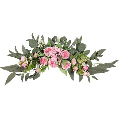 Arche de pivoines à feuilles de saule rose (sans lumières) - Décoration murale pour mariage printemps/été - Plantes artificielles, fleurs en soie, arche pour séance photo de mariage au salon ou à la m (1/2)