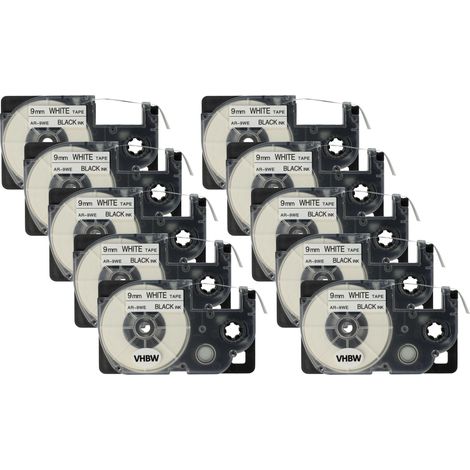 vhbw 10x Label Tape Replacement for Casio XR-9WE, XR-9WE1 for Label Printer 8m x 9 mm, Black on White (1/4)