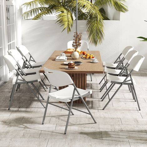 Lot de 4 Chaises Pliantes Sièges Portables en Plastique avec Cadre en Métal et Poignée de Transport Chaises de Fête Pliables Blanc (1/3)