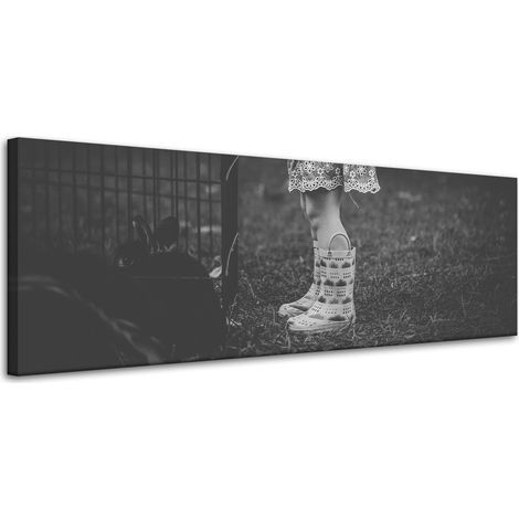 Leinwanddruck: Schwarze und weiße Gummistiefel, 120 x 40 cm