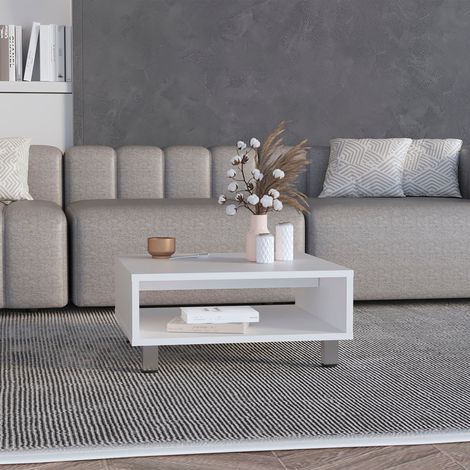Mesa de Centro Eclipse en melamina con estantes inferior y 4 patas , blanco , 26.9 cm  X 60 cm  X 60 cm (1/5)