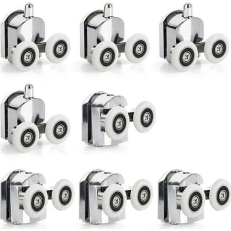 8 Roulettes de Porte de douche coulissante en alliage de Zinc, roulettes de remplacement de 25mm de diamètre, doubles roues pour salle de bain