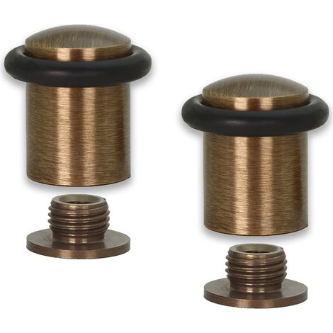 Lot De 2 Butées De Porte 20 x 29 mm Base filetée Caoutchouc Noir En Silicone Naturel Laiton Finition Cuir Vieilli Outils, Vis + Cheville De Fixation Compris Mod. I-138CBCU (1/5)