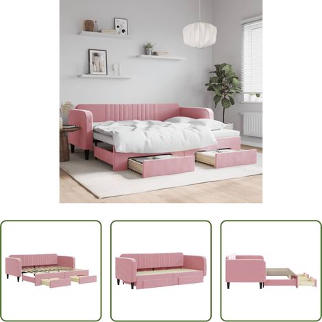 Schlafsofa - Tagesbett Ausziehbar mit Schubladen Rosa 90x200 cm Samt (1/5)